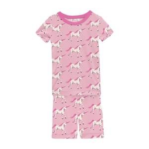 NEW KICKEE girl's short sleeve pajama set in cake pop prancing unicorn